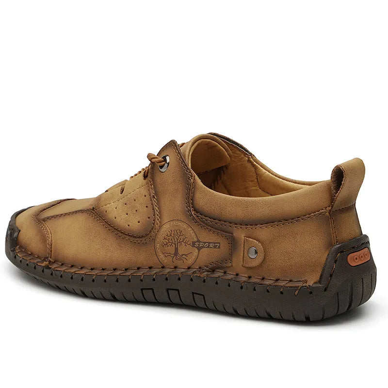 Men's casual microfiber leather shoes in black, gold and khaki with round toe design