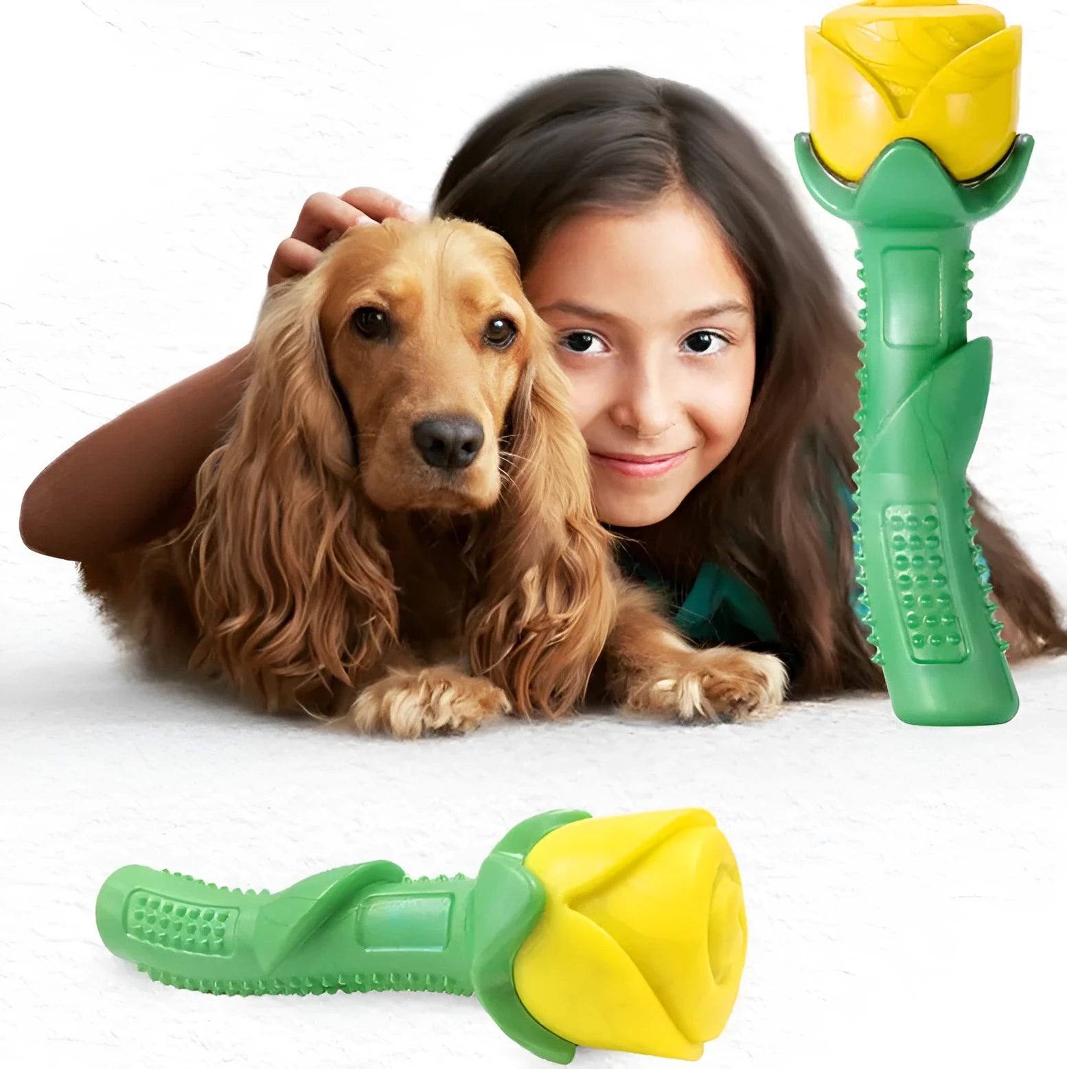 Yellow TPE dog teether molar stick for puppy teething and dental care
