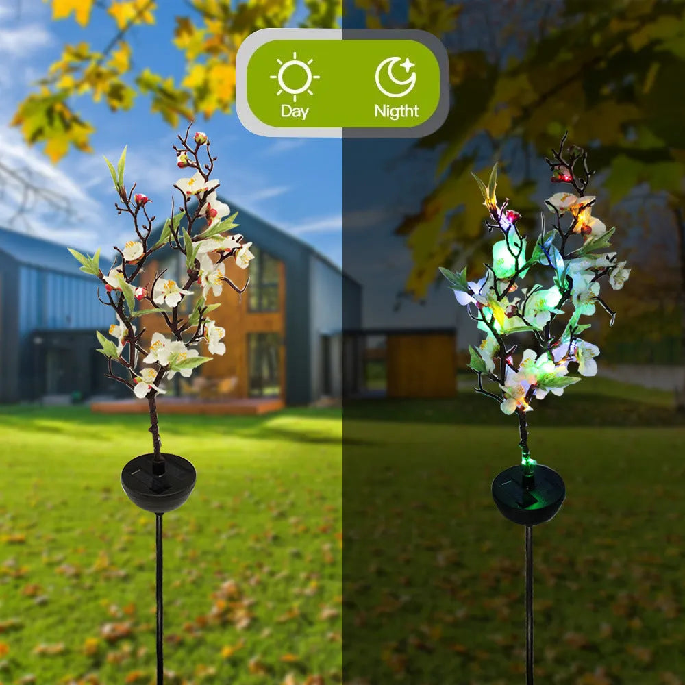 Solar-powered cherry blossom garden lights with waterproof outdoor construction