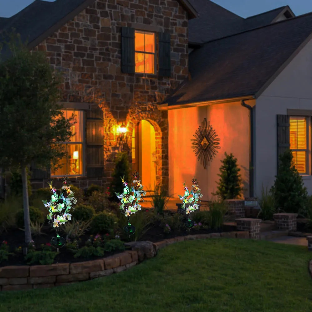 Solar-powered cherry blossom garden lights with waterproof outdoor construction