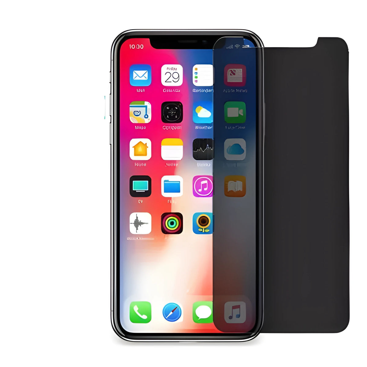 Anti-peeping tempered glass screen protector for iPhone on a phone display.
