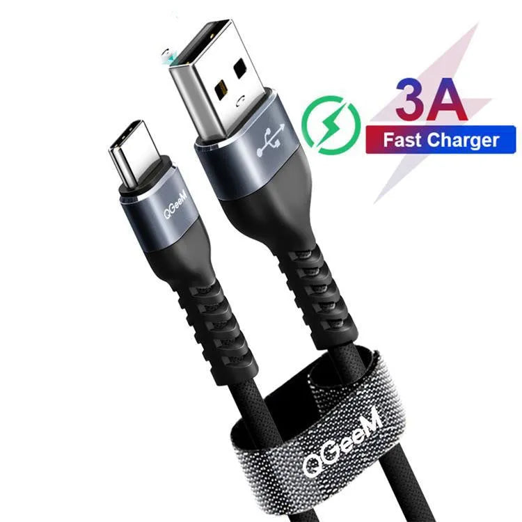 QGeeM USB A to USB Type-C fast charge data cable for Android phones in black or red colour options