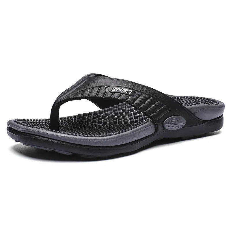 Men's flat slippers with rubber plastic sole in khaki colour for home and outdoor wear