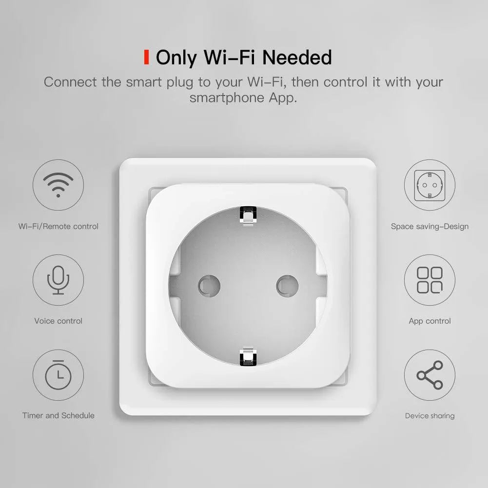 White Wifi smart socket 16A with power meter, EU plug, 55x50x82mm PC shell