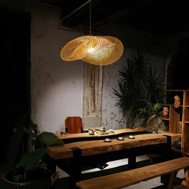 Bamboo Chinese Zen tea room chandelier lamp with 40cm shell diameter