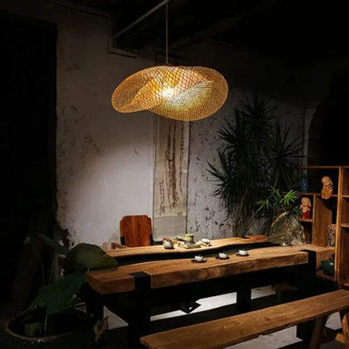 40cm diameter bamboo Chinese chandelier with A-shell design for Zen tea room lighting