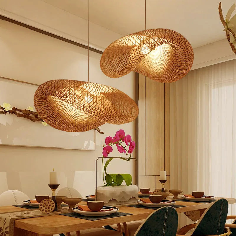 Bamboo Chinese Zen tea room chandelier lamp with 40cm shell diameter