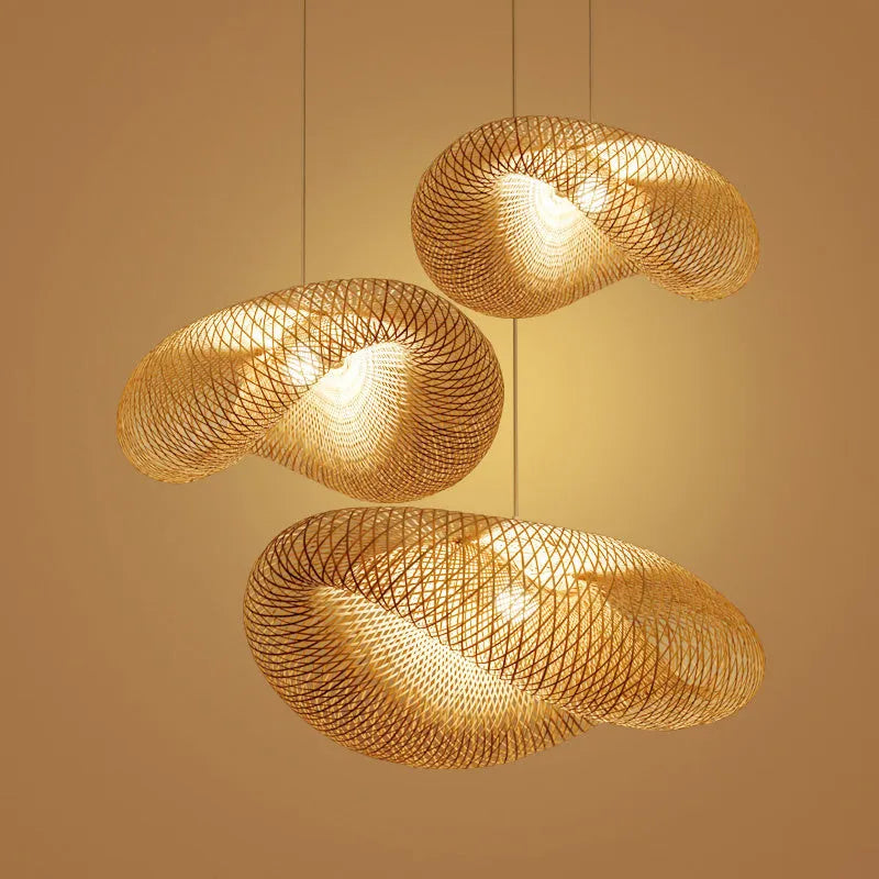 Bamboo Chinese Zen tea room chandelier lamp with 40cm shell diameter