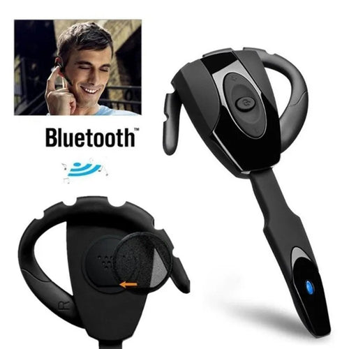 Single-ear business Bluetooth headset in black hanging ear design with microphone