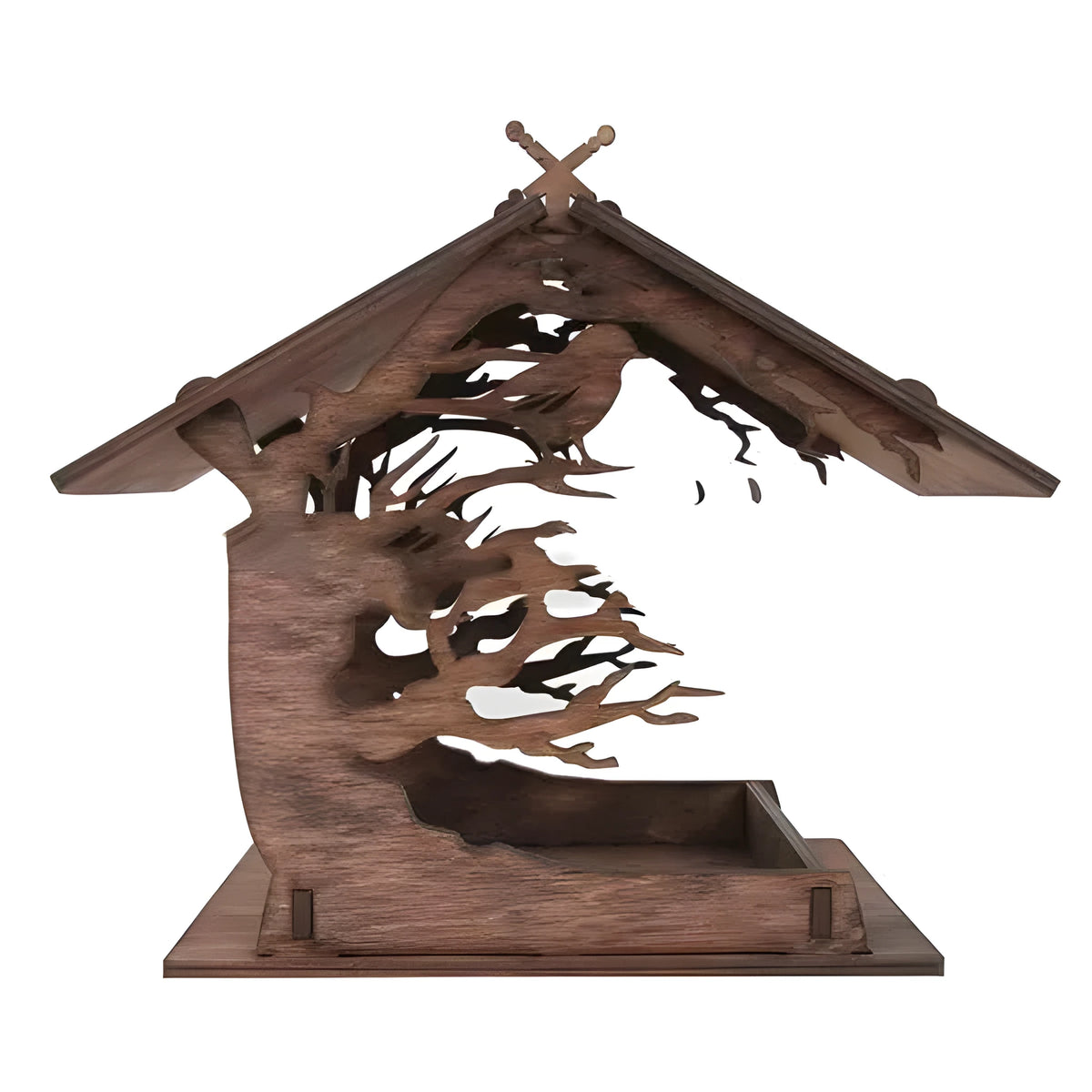 Wooden hanging bird feeder in wood colour or carbonized colour, shape A, B, or C, for garden outdoor pendant decoration.