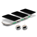 Black and white 3-in-1 Qi wireless charging pad for mobile phones and earbuds