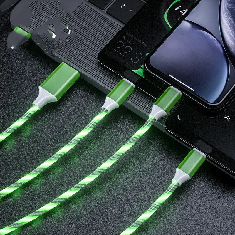 One For Three USB data cable with blue streamers splitting into three connectors.