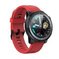 Black or red L15 Android smart watch with round dial and silicone strap, showing 1.3-inch screen.