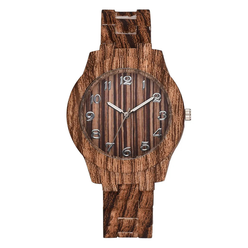 Wood grain retro couple quartz watch with 39mm silicone case in beige, brown, grey, red, or white colours