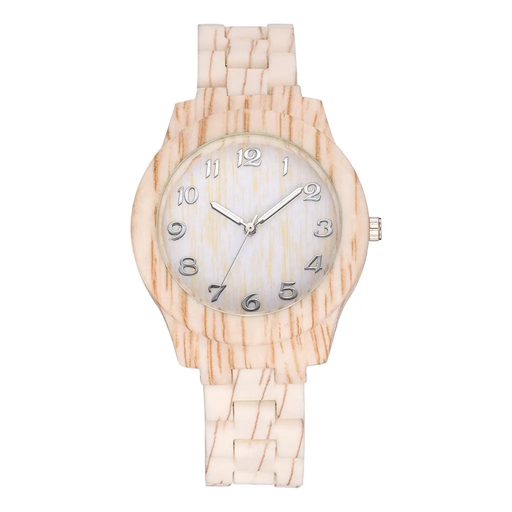 Wood grain retro couple quartz watch with 39mm silicone case in beige, brown, grey, red, or white colours
