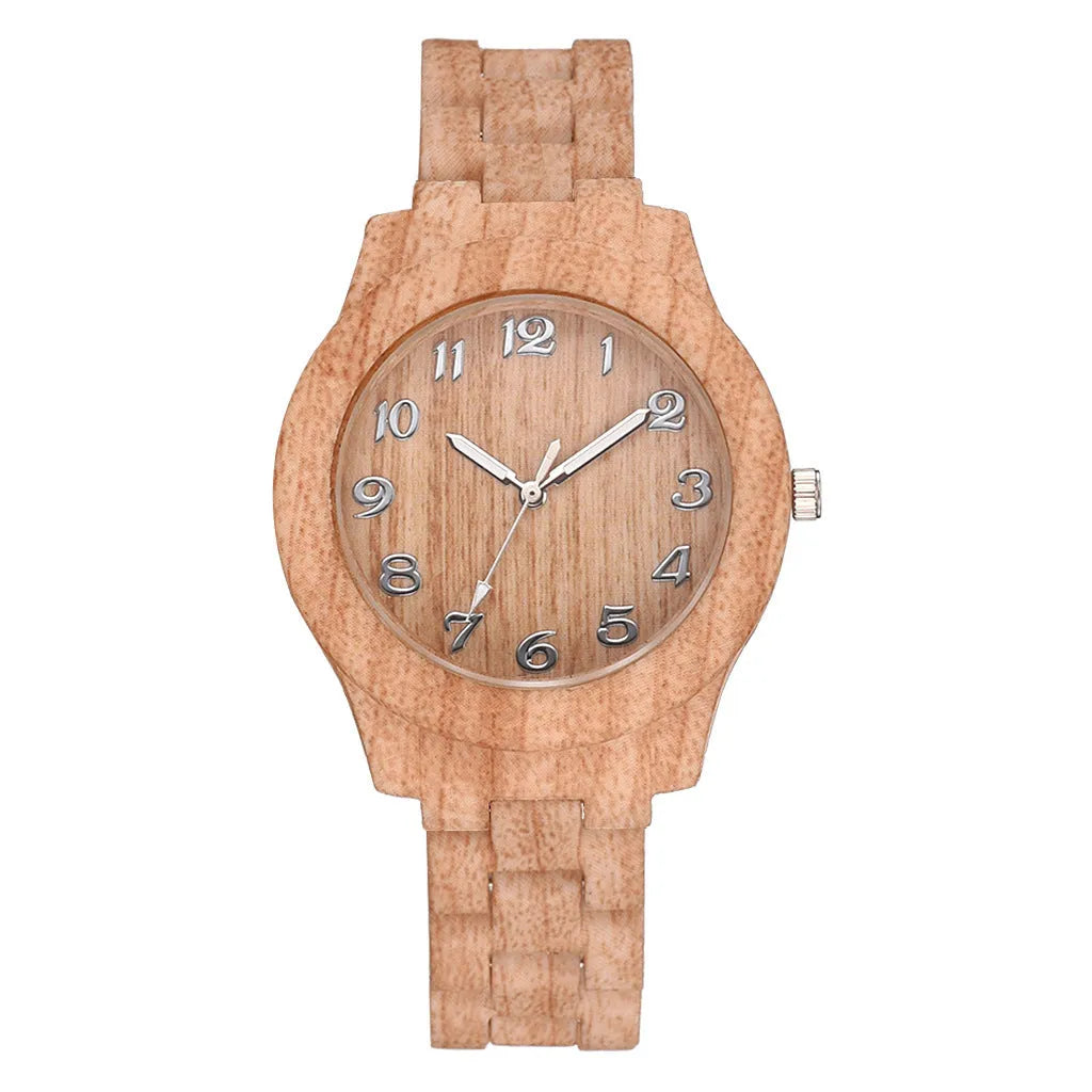 Wood grain retro couple quartz watch with 39mm silicone case in beige, brown, grey, red, or white colours