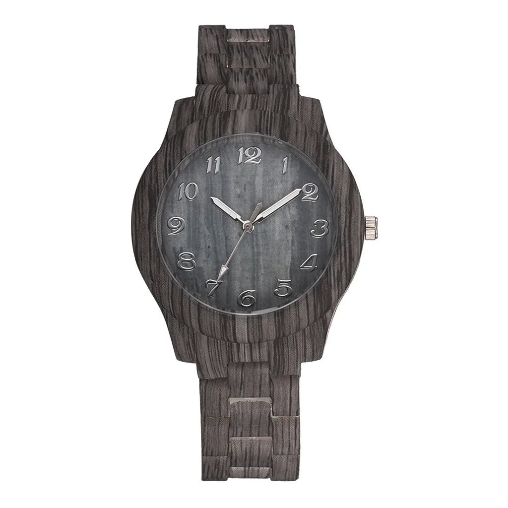 Wood grain retro couple quartz watch with 39mm silicone case in beige, brown, grey, red, or white colours