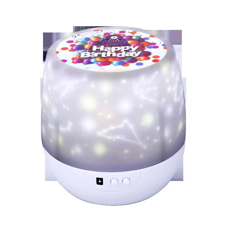 Cartoon style starry sky projector showing cosmic pattern projection on wall