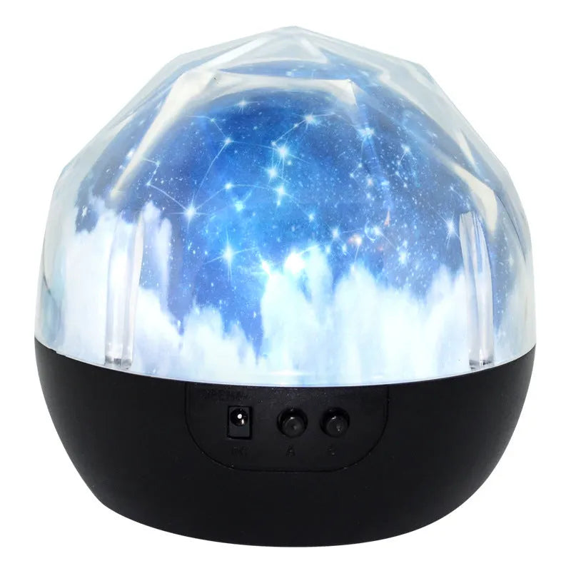 Cartoon style starry sky projector showing cosmic pattern projection on wall