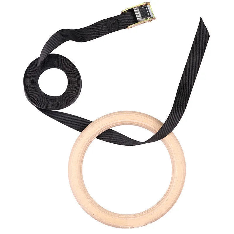 Birch wood gymnastic rings with nylon straps for calisthenics training