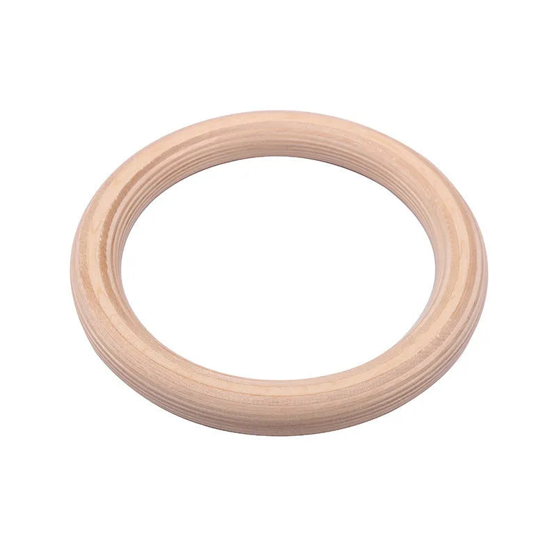 Birch wood gymnastic rings with nylon straps for calisthenics training