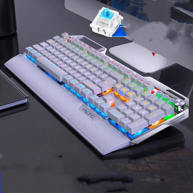 Silver Carving K100 black wired USB mechanical keyboard, 108 keys, metal body, seven-colour backlight, hand rest and phone holder.