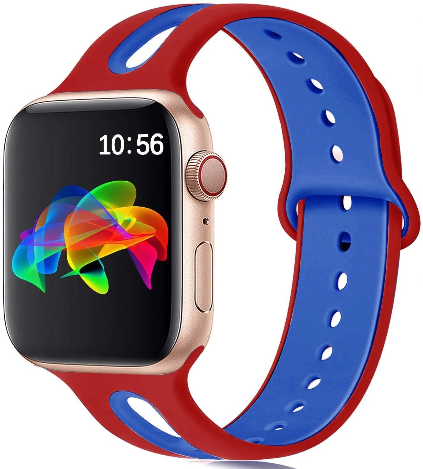 Six-hole adjustable silicone replacement strap for Apple Watch in multiple colour choices