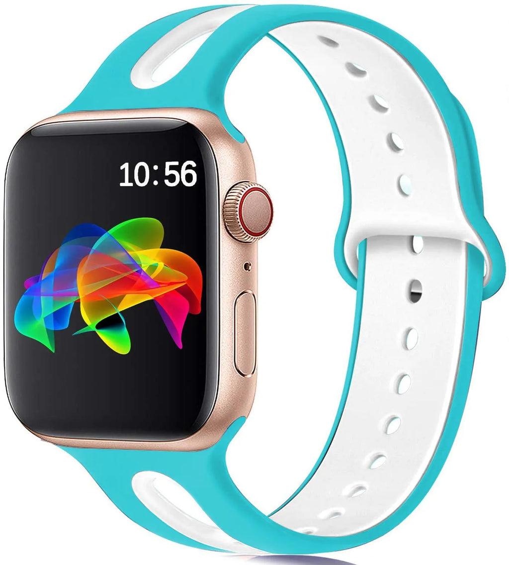 Six-hole adjustable silicone replacement strap for Apple Watch in multiple colour choices