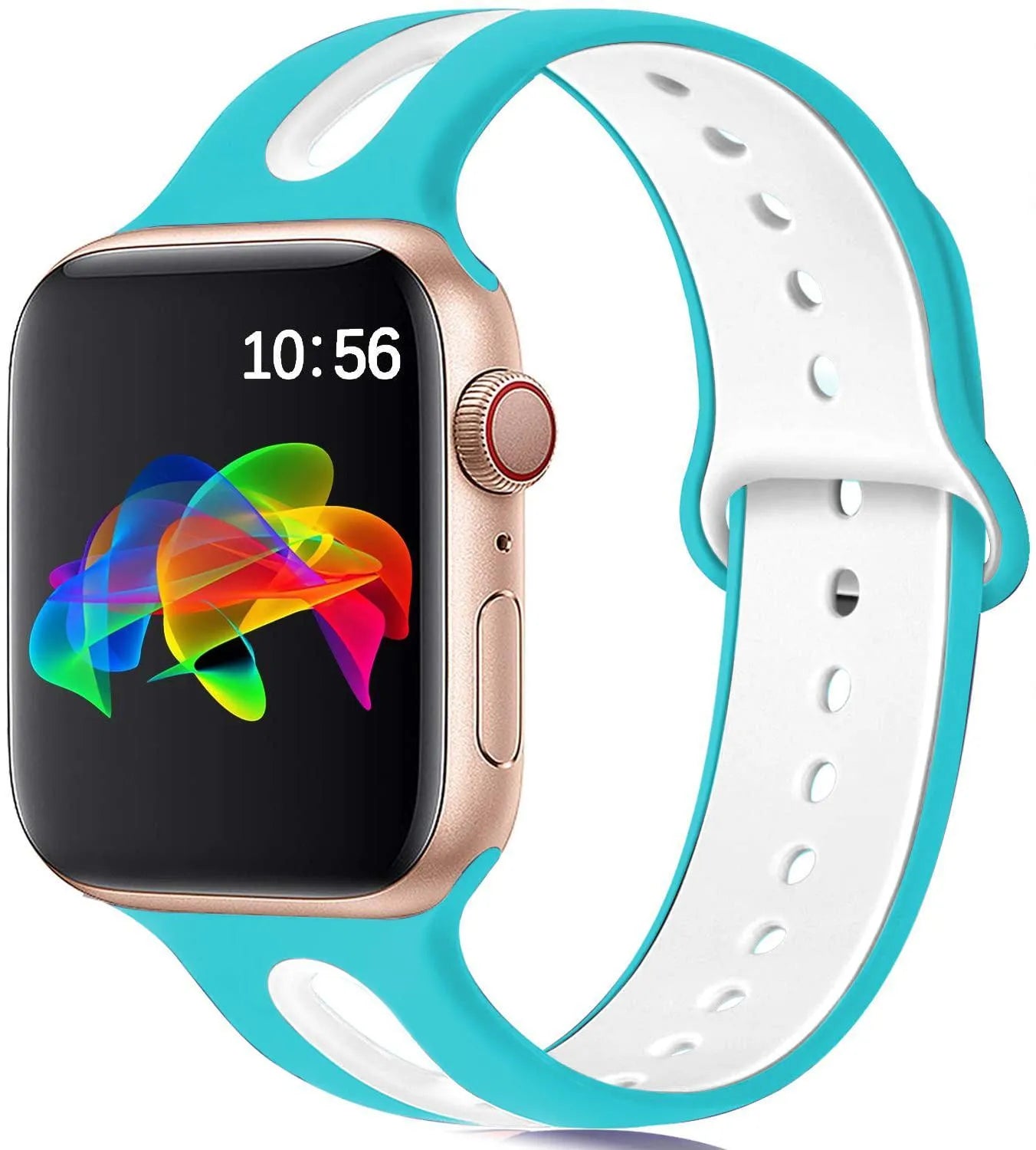 Six-hole adjustable silicone replacement strap for Apple Watch in multiple colour choices
