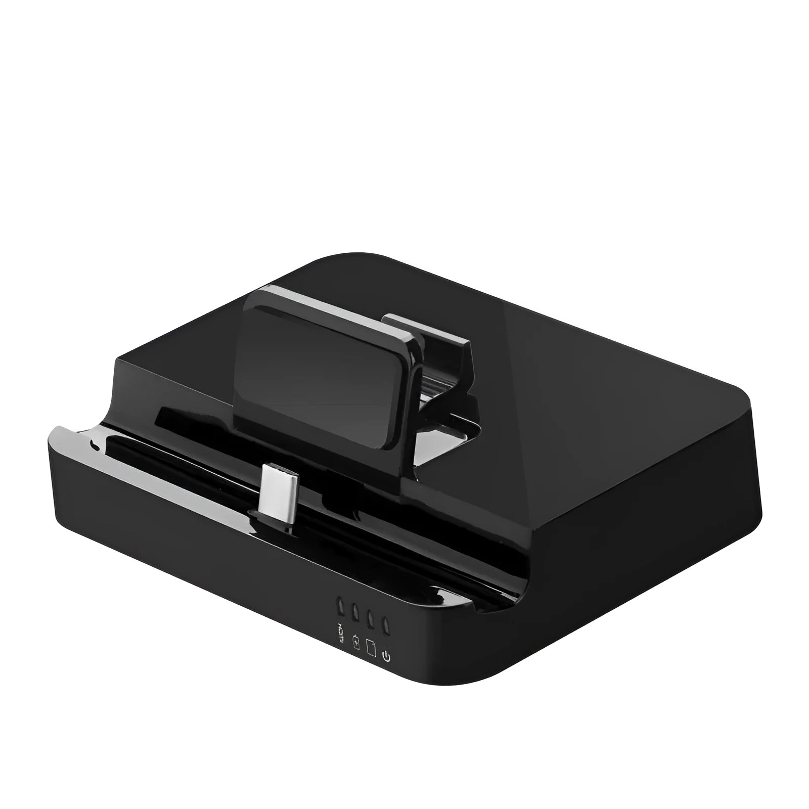Compact black USB-C mobile phone converter dock with a single port on a minimalist base.