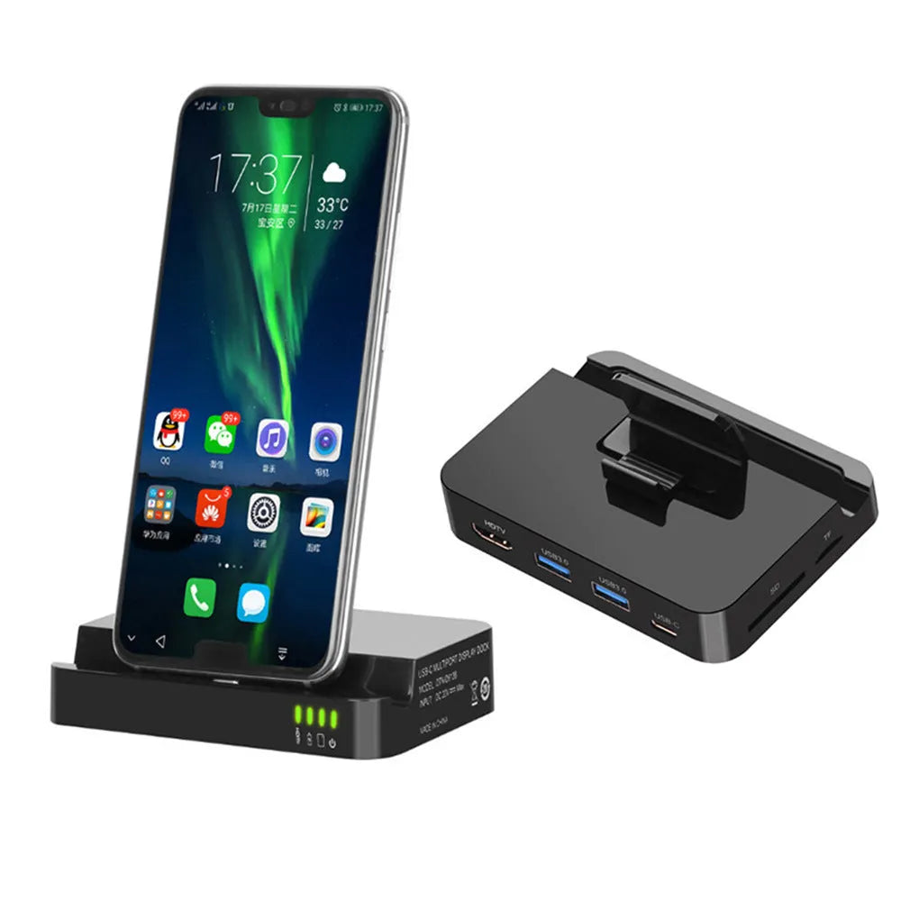 Compact black USB-C mobile phone converter dock with a single port on a minimalist base.