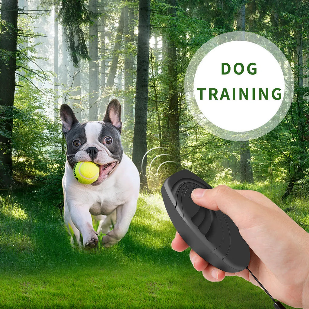 Ultrasonic dog repeller and bark control trainer in black or grey, 40g plastic handheld device, 50g gross weight.