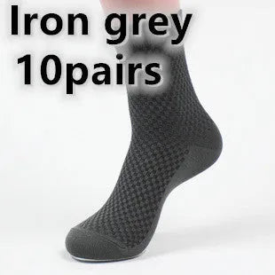 Men's bamboo fibre business socks in a small square pattern, shown in silver grey colour.