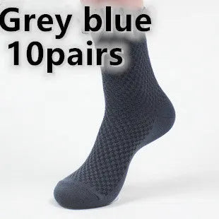 Men's bamboo fibre business socks in a small square pattern, shown in silver grey colour.