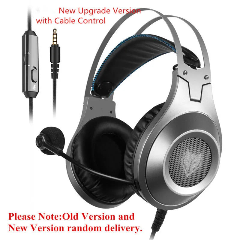 Black wired USB gaming headset with microphone for PC computers, showing over-ear design and straight plug
