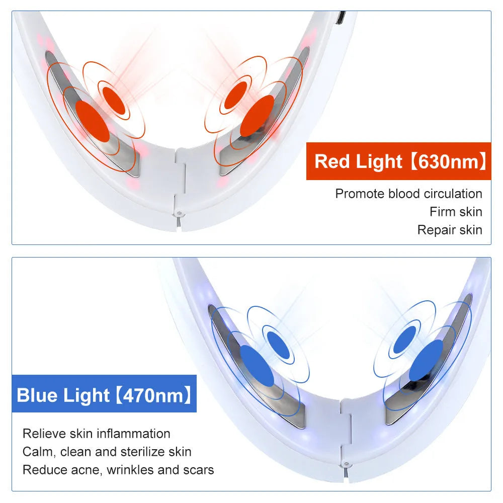 White multifunctional facial lifting device with red and blue light therapy, ABS construction, 170x110x50mm