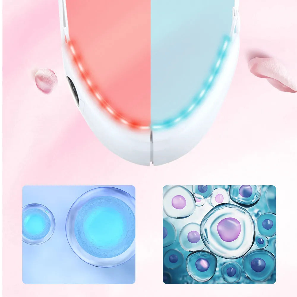 White multifunctional facial lifting device with red and blue light therapy, ABS construction, 170x110x50mm