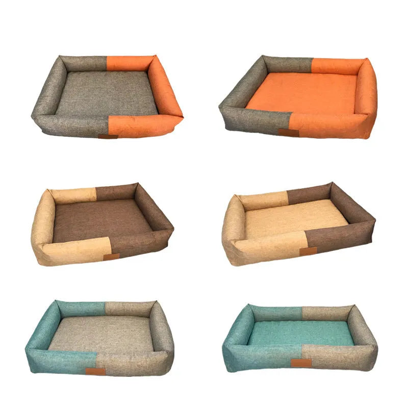 Pet mat dog bed with sponge pad in imitation linen cover in gray green colour
