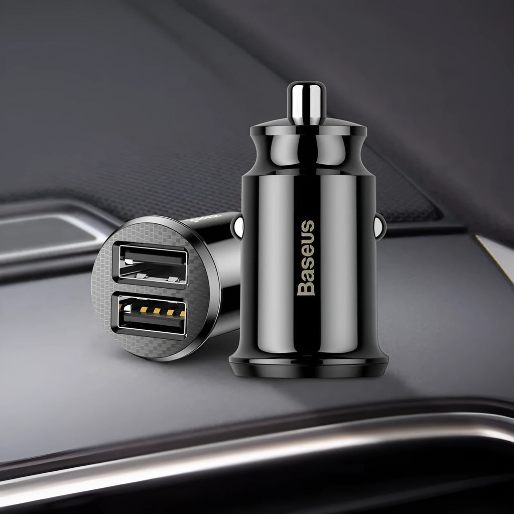 Millet car charger with USB interface and indication function in black colour
