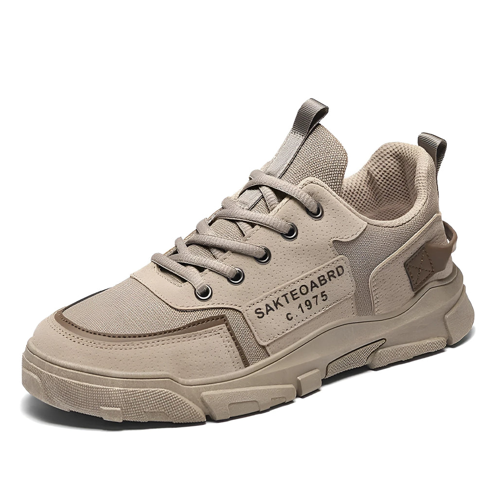 Men's canvas sneakers Korean British style lace-up trainers with rubber sole, round toe, and flat heel in khaki, grey, or black