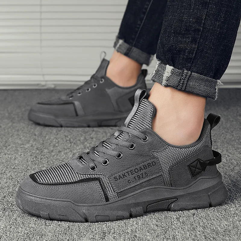 Men's canvas sneakers Korean British style lace-up trainers with rubber sole, round toe, and flat heel in khaki, grey, or black