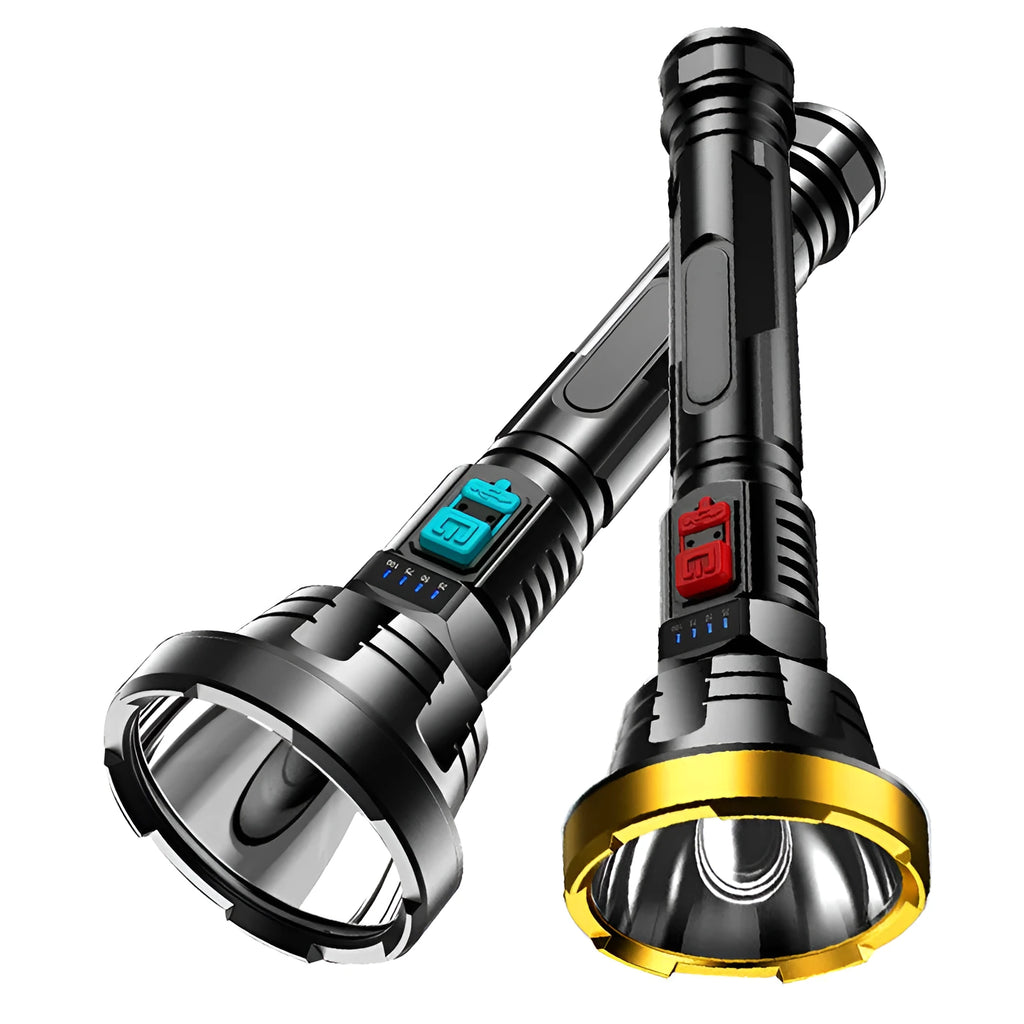 USB rechargeable 5W LED tactical torch with ABS body in black or gold head ring colour box
