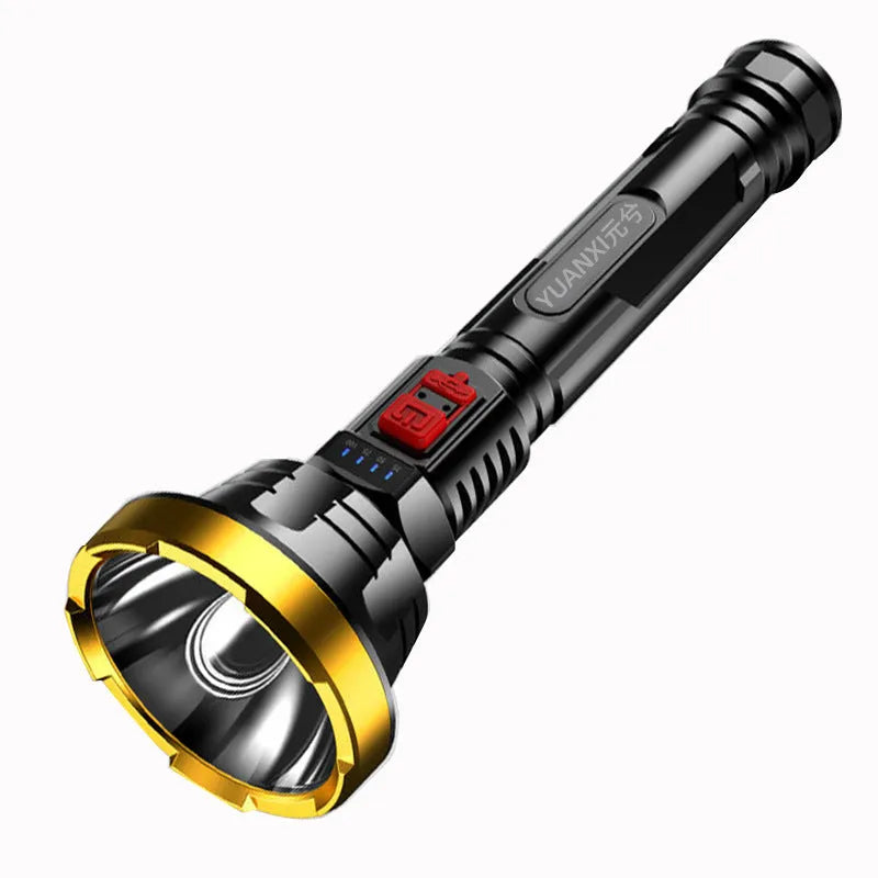 USB rechargeable 5W LED tactical torch with ABS body in black or gold head ring colour box