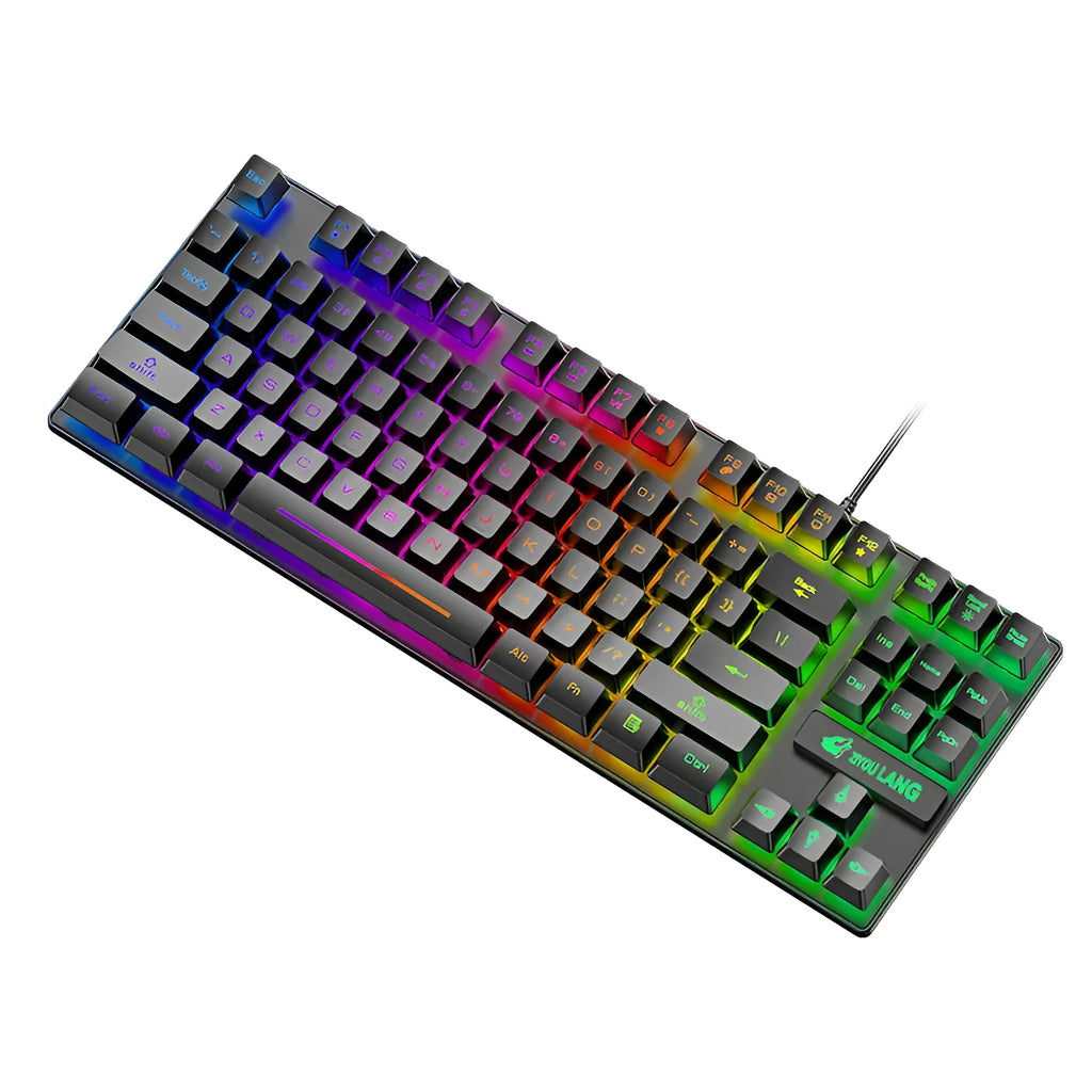 Compact mechanical gaming keyboard with ABS plastic construction in black, white, blue, or pink colour options