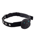 Mini pet smart wearable locator in black with collar attachment, showing mobile alarm and fence alarm features