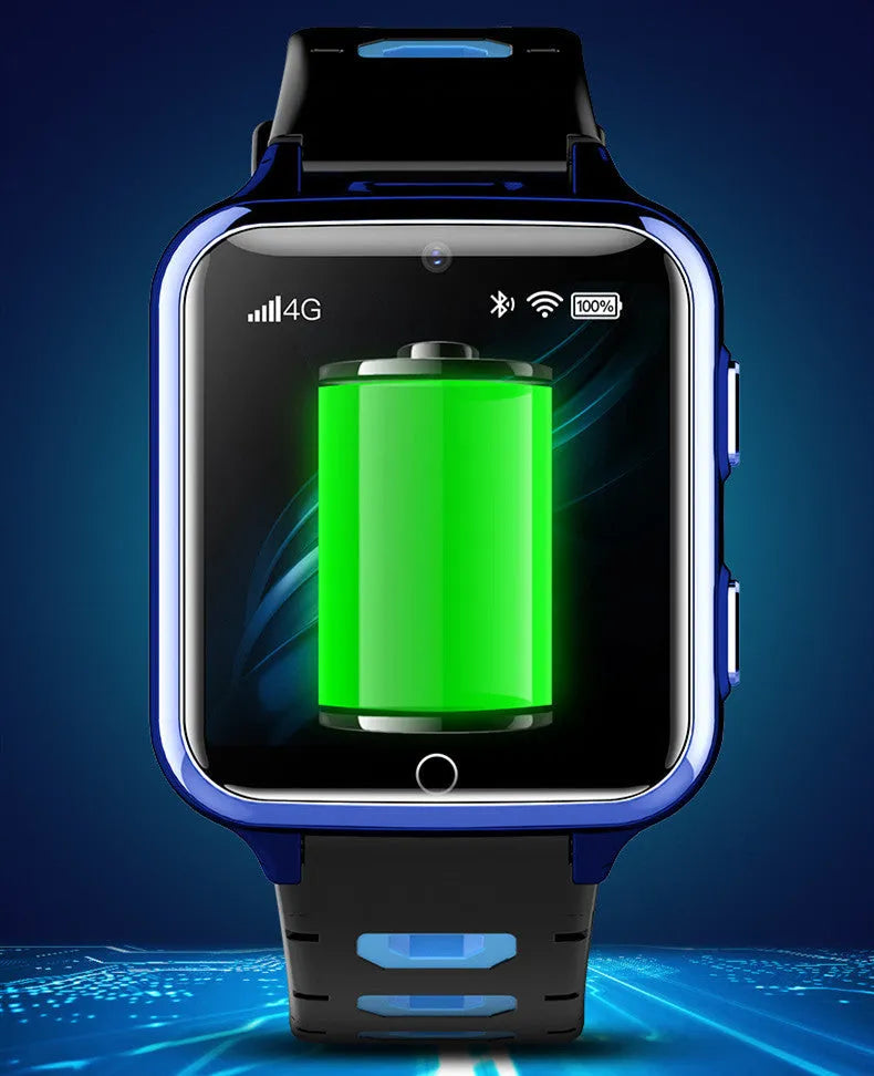 A children's smartwatch with a colourful screen on a silicone sport strap, showing Bluetooth calling and sports learning icons.