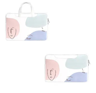 Blue PU leather waterproof laptop bag for a 15.6-inch notebook with a soft handle and zipper.