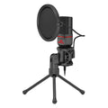 Black USB broadcast microphone for live streaming and gaming commentary with wired connection