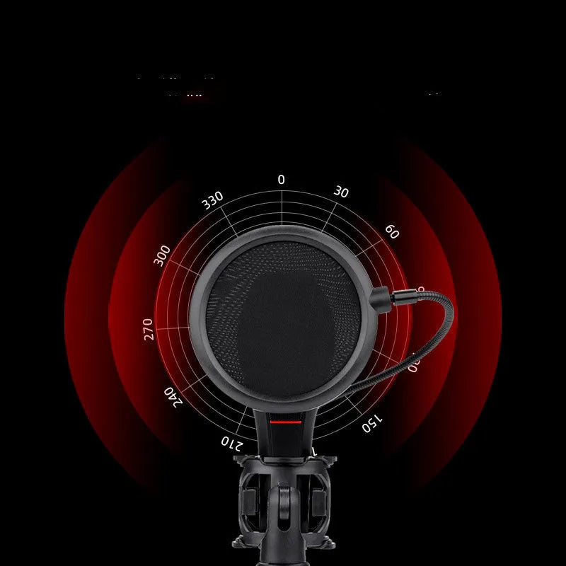 Black USB broadcast microphone for live streaming and gaming commentary with wired connection