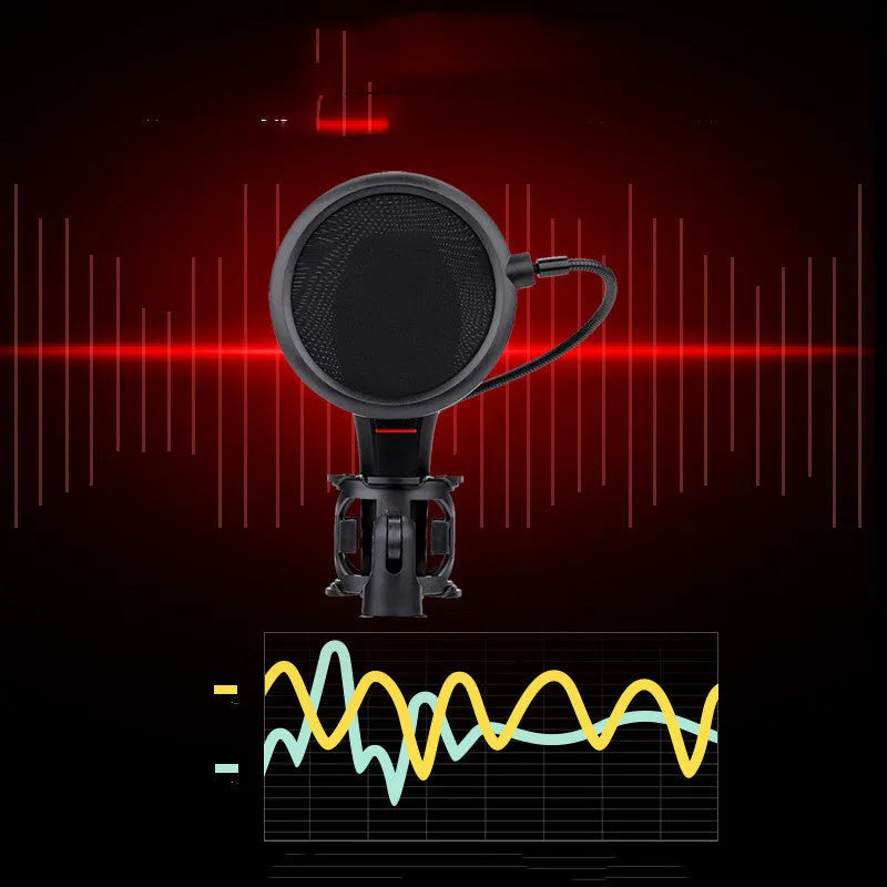 Black USB broadcast microphone for live streaming and gaming commentary with wired connection